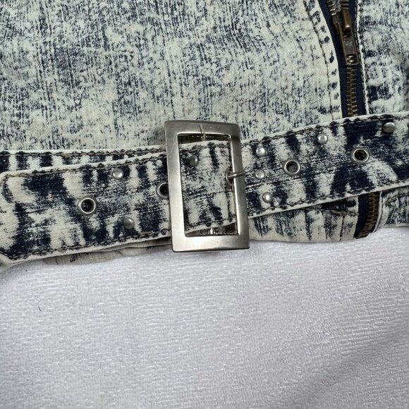 Acid Washed Cropped Jacket Denim SZ 12 Designed by Cosmic Belted‎ Punk 80's - Picture 6 of 16